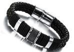 Trendy Real Leather Braided Bracelet 20cm Black Men Jewellery Designer Surfer Surf