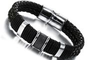 Trendy Real Leather Braided Bracelet 20cm Black Men Jewellery Designer Surfer Surf