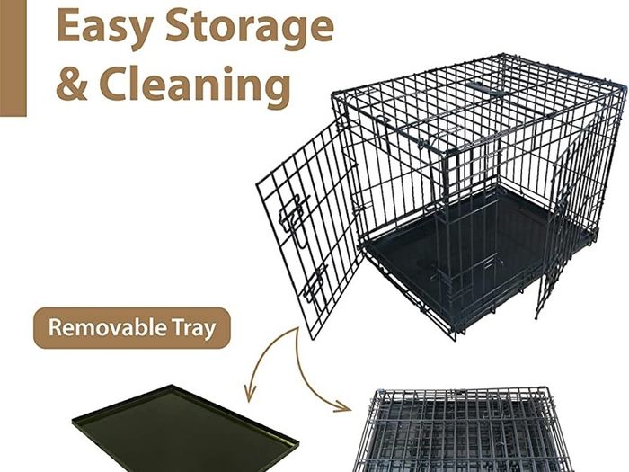 Dog Crate Dog Cage from Small to Large, Foldable Puppy Dog Crates , Cage Furniture with Non-Chew Metal Removable Tray Silver Folding 2 Door Crate, Medium Size 30-inch(76.2cm) Black (FREE POSTAGE)