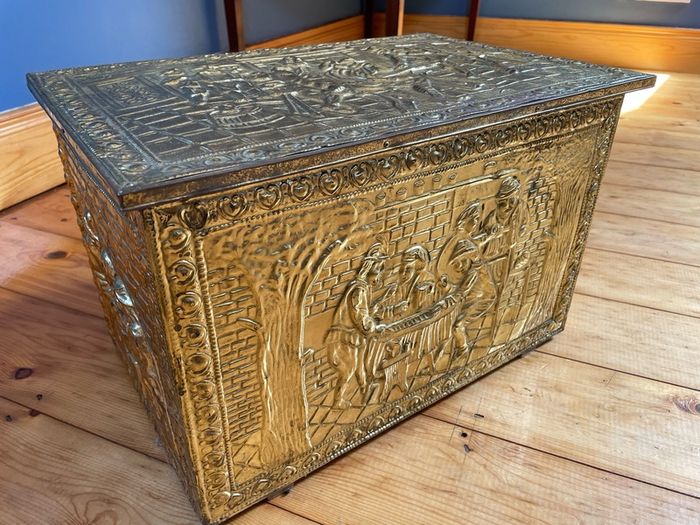 Vintage English Brass Fireplace Kindling Box