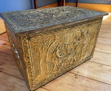 Vintage English Brass Fireplace Kindling Box