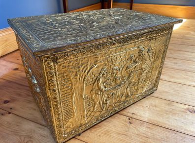 Vintage English Brass Fireplace Kindling Box
