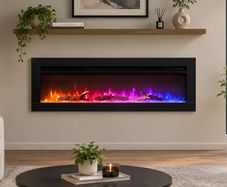 36-Inch Media Wall Electric Fireplace with 1.8kW Heater, 9 Flame Colours, Logs & Crystals, Remote Control, Wall-Mounted, Recessed or Freestanding
