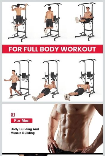 Power Tower Pull-Up & Dip Station for Home Gym - Adjustable Height Range, 330LBS Capacity with Anti-Slip Suction Cups H-Steel Base Power Rack