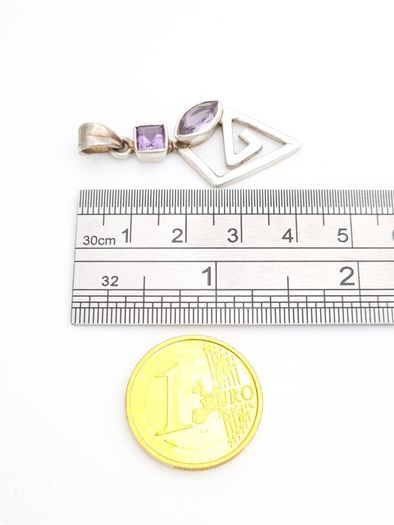 Silver Amethyst Geometric Spiral Pendant