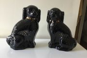 Antique Sadler  black Mantle dogs with glass eyes