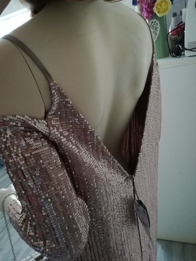 Rose gold Zara dress with matching bag and necklace