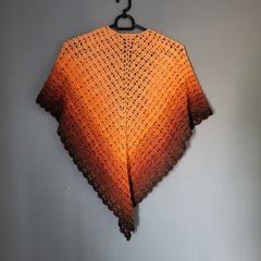 Handmade crochet triangle shawl wrap. Orange brown  gradient ombre lacy shawl