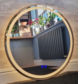LED Bathroom Mirror Fogless Touch Switch Demister Gold Frame Dual LED