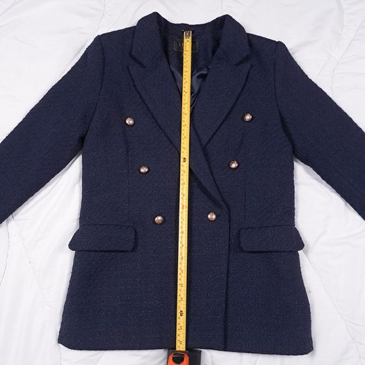 Lipsy Navy Blue Textured Boucle Double-Breasted Tailored Blazer Jacket 10UK/38EU