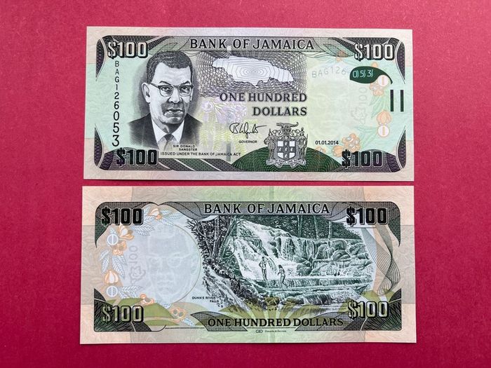 Jamaica  100  Dollars  2014  Pick 95a Hybrid   ( Uncirculated )