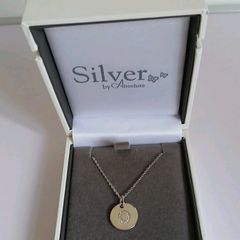 Silver by Absolute Sterling Silver Initial O CZ Disc Pendant Necklace New Boxed  CAN POST