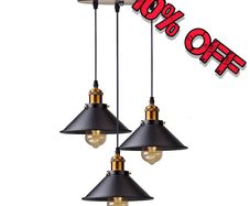 3 Lights Industrial Ceiling Light, Retro Industrial Pendant Light, Vintage Edison Style Metal Hanging Light Fixture Chandelier for Kitchen Bedroom Living Dining Room (FREE SHIPPING)
