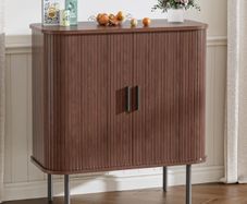 Buffet Storage Cabinet for Living Room, Kitchen Cupboard with Tambour Sliding Door, Storage Unit for Modern Home Dinning Room,Walnut