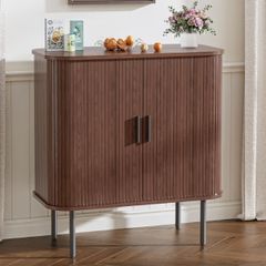Buffet Storage Cabinet for Living Room, Kitchen Cupboard with Tambour Sliding Door, Storage Unit for Modern Home Dinning Room,Walnut