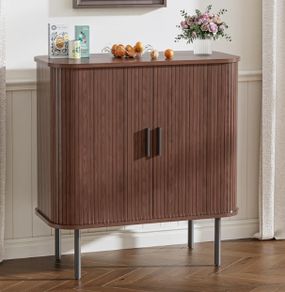 Buffet Storage Cabinet for Living Room, Kitchen Cupboard with Tambour Sliding Door, Storage Unit for Modern Home Dinning Room,Walnut