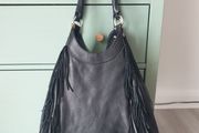 Black Leather Handbag With Fringe