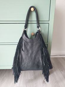 Black Leather Handbag With Fringe