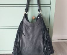 Black Leather Handbag With Fringe
