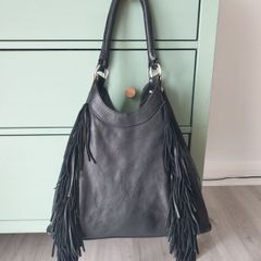 Black Leather Handbag With Fringe