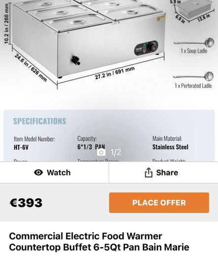 NEW 6 Pan Commercial Food Warmer Electric Steam Table 1200W Professional Countertop for Restaurant 220v