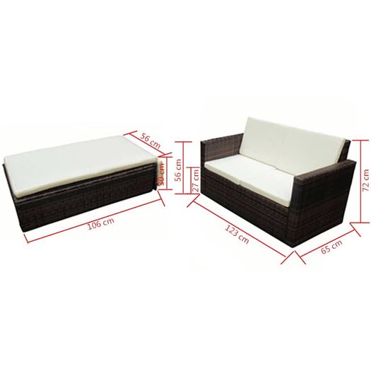 Rattan Garden Sofa Set with Stool and Cushions