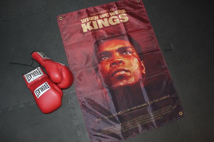 MUHAMMAD ALI v GEORGE FOREMAN 'When we were Kings' movie documentary film banner flag boxing gym