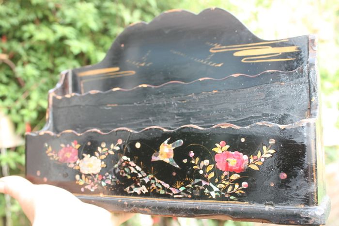 Antique Hand Painted Papier Victorian Mail Holder  Art 12" X 8"