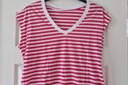 Dunnes Pink and White Striped V-Neck T-Shirt