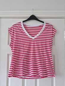 Dunnes Pink and White Striped V-Neck T-Shirt