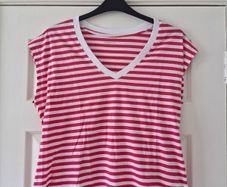 Dunnes Pink and White Striped V-Neck T-Shirt