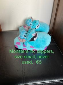 Monsters inc slippers, never worn, size small