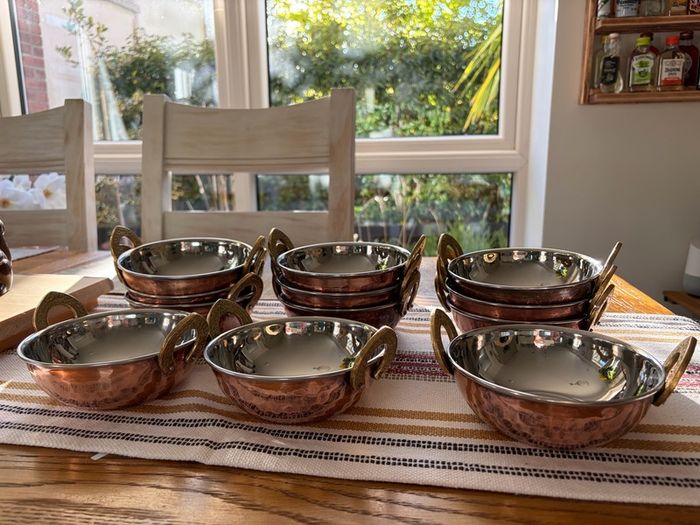 Copper bowls with solid brass handles 13cm
