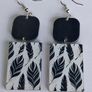Geometric White & Black Feather Motif Earrings Image 3