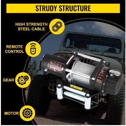BRAND NEW 6000LBS 12V Electric Winch for 4X4 13M Steel Cable Car Trailer Ropes Towing Strap With Wireless Control ATV Truck Off Road