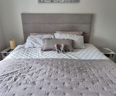 Free Double King Padded Fabric Headboard Modern and Clean (Must Collect)