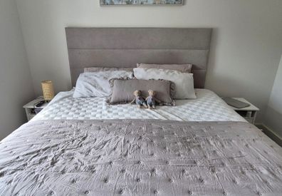 Free Double King Padded Fabric Headboard Modern and Clean (Must Collect)