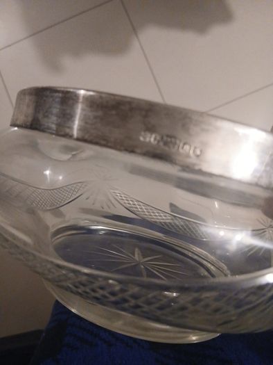 Vintage John Grinsell & Son's  cut glass bowl with silver plated rim