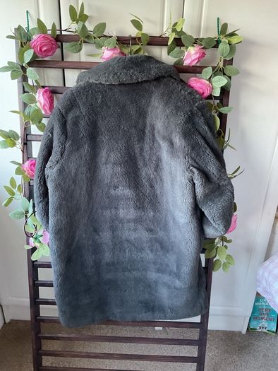 coat new look charcoal grey fake fur coat size 10