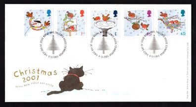 2001 Great Britain Christmas "Robin" Commemorative Stamps Royal Mail Addressed First Day Cover (FDC).