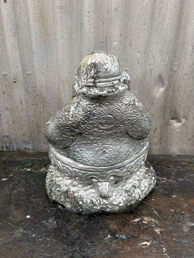 Reconstituted Silver stone Buddha garden statue.