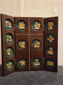 Vintage Wooden Stations of the Cross Triptych