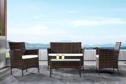 4 Piece Rattan Garden Patio Outdoor Indoor Wicker Set White Cream Loveseat Sofa, 2 Chairs, Conservatory Glass Top Coffee Table (Brown)