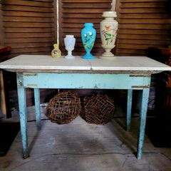 19th century painted pine table with marble top