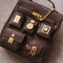 Vintage inspired dark brown backpack with antique gold details Image 3