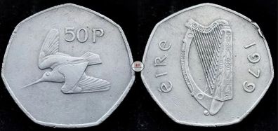 [#519] - Ireland 1979 | Irish 50p | 50 Pence | Woodcock | KM.24