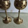 Vintage Pair of Brass Heart Candle Holders, Bronze goblet candle holder adorned with star-shaped cutouts, Image 8