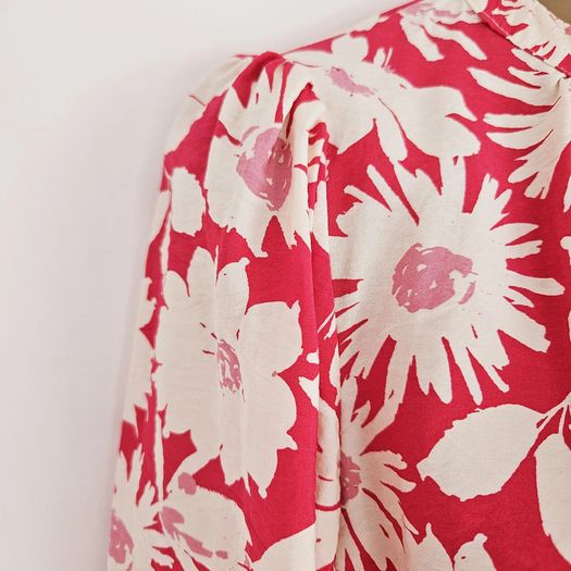 Wallis Floral Print Crepe Pink Red White Midi Tea Dress