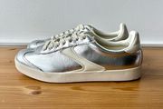 M&amp;S silver leather sneakers, new, uk 4