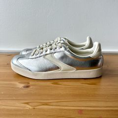 M&S silver leather sneakers, new, uk 4